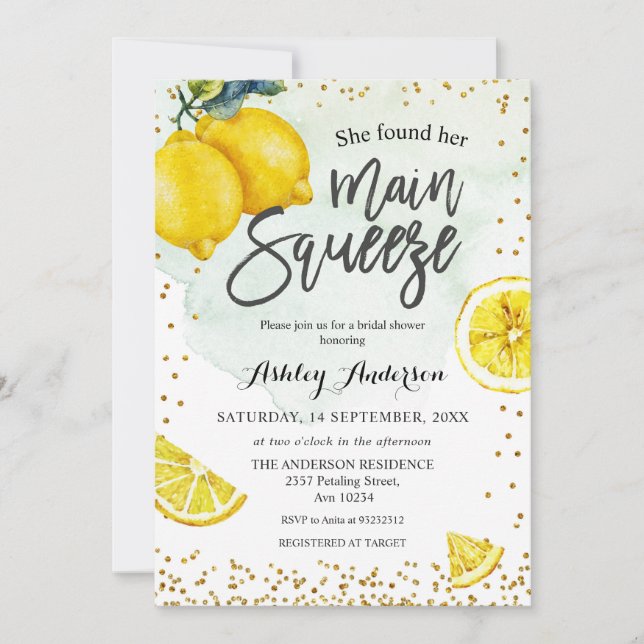 Convite Chá de panela de compressão principal com limões (Frente)