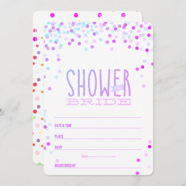 Convite Chá de panela de Confetti Bonito (Frente/Verso)