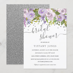Convite Chá de panela de Confetti de Prata Puro Floral