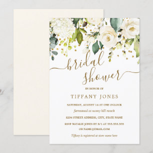 Convite Chá de panela de Confetti Dourado Branco Floral