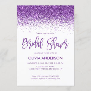 Convite Chá de panela de Confetti Glitter Minigráfico Roxo