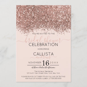 Convite Chá de panela de Confetti Glitter Rosa Dourado ros