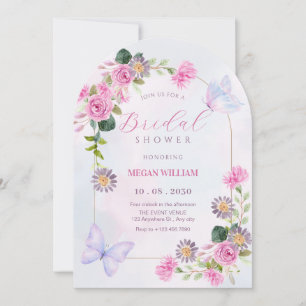 Convite Chá de panela de cor da água floral, cor-de-rosa