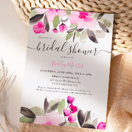 Convite Chá de panela de cor de água floral rosa bonito do