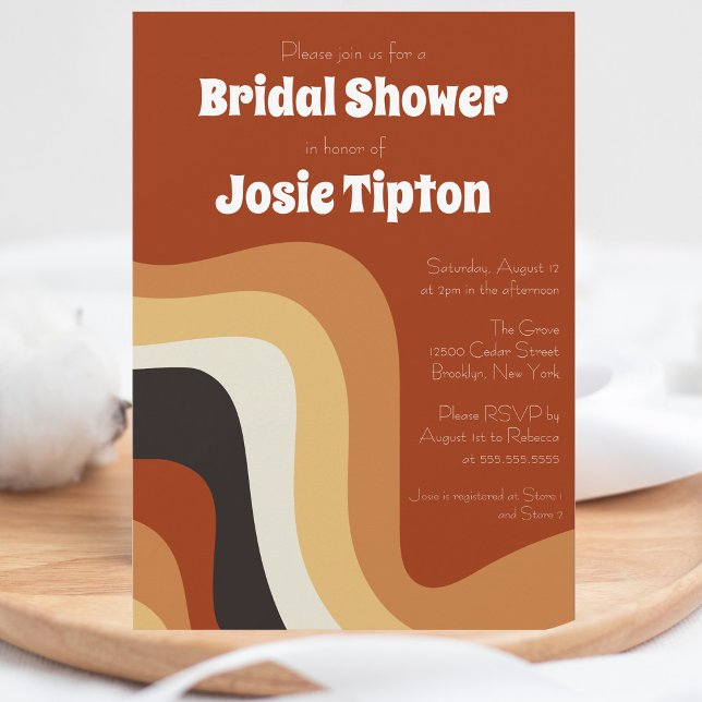 Convite Chá de panela de cor laranja queimado do Groovy 70 (Criador carregado)