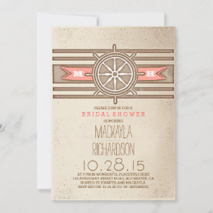 Convite chá de panela de coral náutico vintage