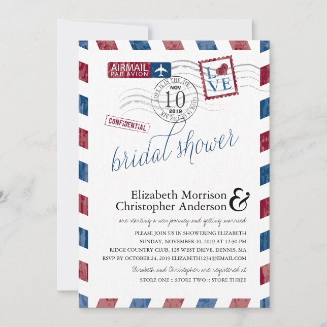 Convite Chá de panela de correio aéreo antigo (Frente)