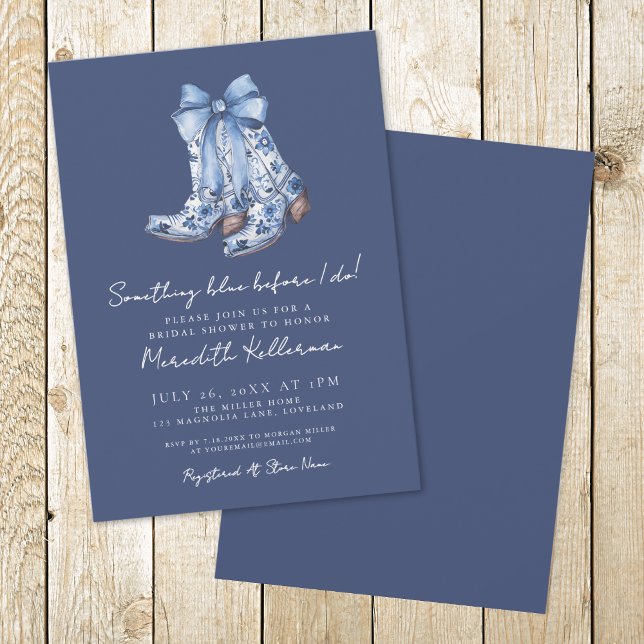Convite Chá de panela de cowboy Arco azul-Marinho (Country Navy Blue Bow Cowboy Bridal Shower Invitation)