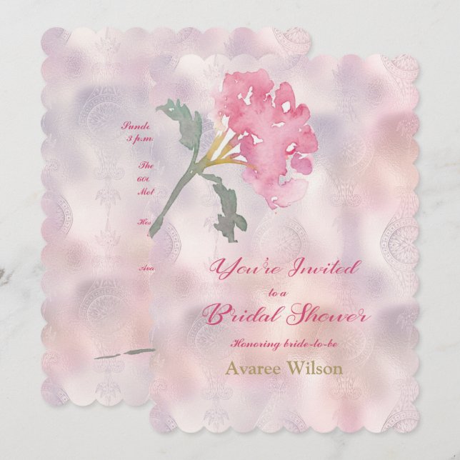 Convite Chá de panela de Cravagem Rosa (Frente/Verso)