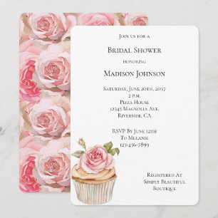 Convite Chá de panela de Cupcake Rosa Rosa bonito