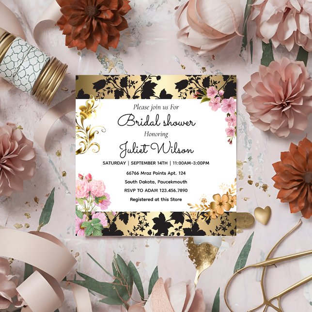 Convite Chá de panela de damasco de Teal Branco RSVP Soire (Criador carregado)