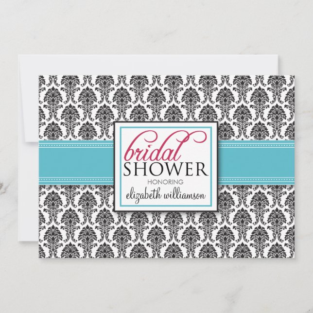 Convite Chá de panela de Damask Elegante (aqua) (Frente)
