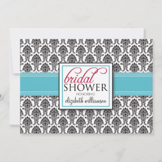 Convite Chá de panela de Damask Elegante (aqua)