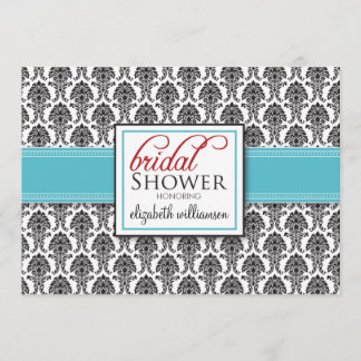Convite Chá de panela de Damask Elegante (aqua/vermelho)