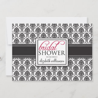 Convite Chá de panela de Damask Elegante (preto)