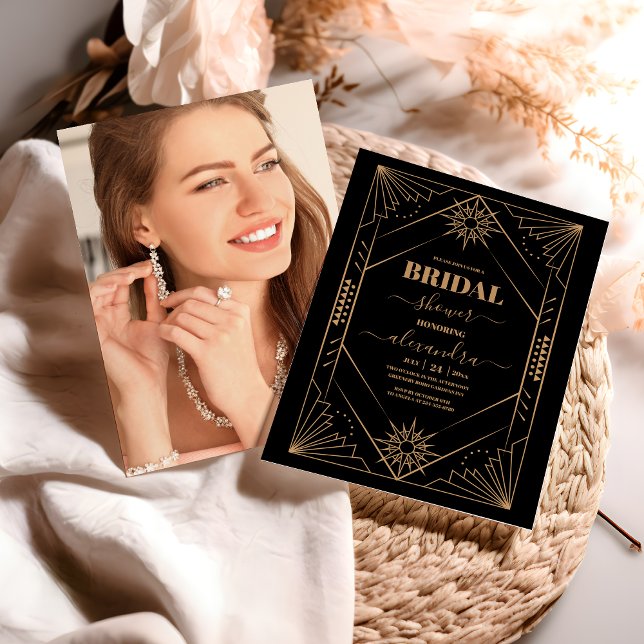 Convite Chá de panela de Deco de Arte Dourada e Preta (Criador carregado)