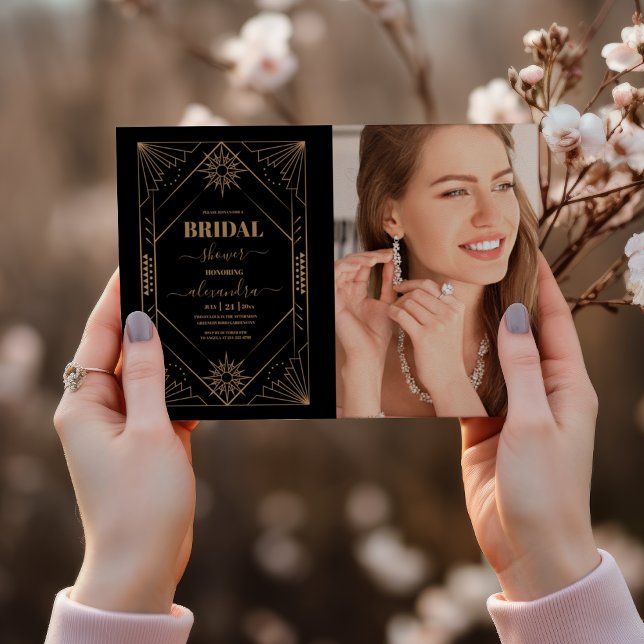 Convite Chá de panela de Deco de Arte Dourada e Preta (Criador carregado)