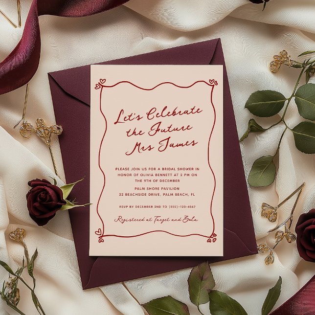 Convite Chá de panela De Desenho De Mão Vermelha Whimsical (Criador carregado)