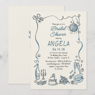 Convite Chá de panela de Disco Whimsical Desenhado à Mão