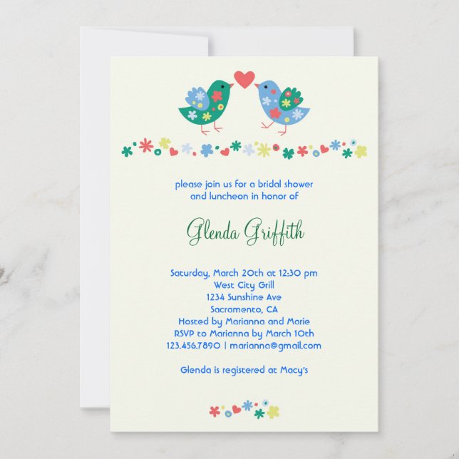 Convite Chá de panela de dois pássaros (Frente)