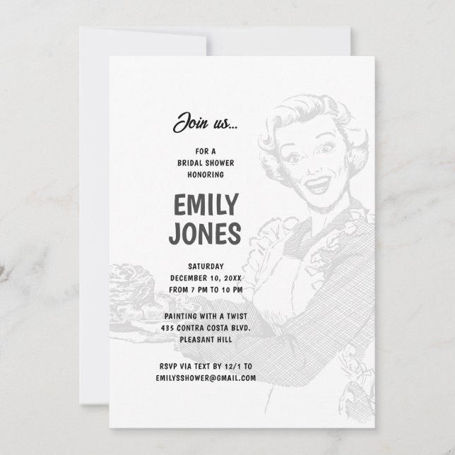 Convite chá de panela de dona de casa dos anos 50 (Frente)