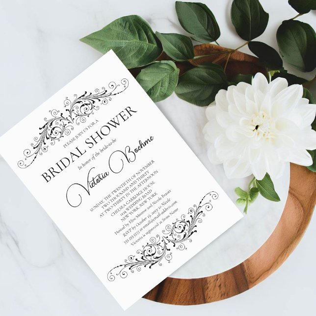 Convite Chá de panela de Elegância Preto e Branco (Celebrate a bridal shower with the bride-to-be by inviting guests with this black and white invite.)