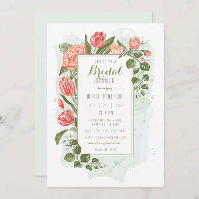 Convite Chá de panela de Embraço Floral (Frente/Verso)