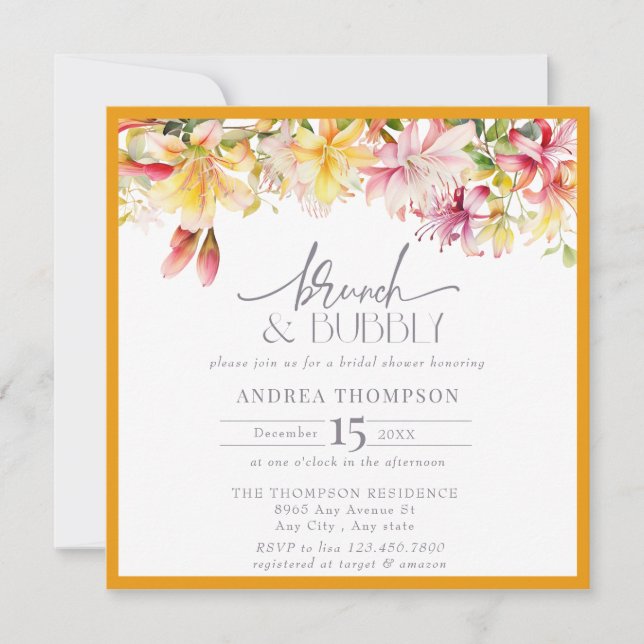 Convite Chá de panela de espuma amarela do Brunch (Frente)