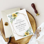 Convite chá de panela de eucalipto de girassol<br><div class="desc">girassol com rosas brancas e verde de eucalipto. O design apresenta um quadro e flores pintadas manualmente para aquarelas. O texto e as cores podem ser personalizados.</div>