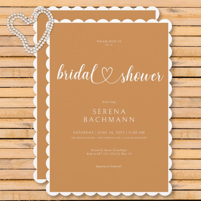 Convite Chá de panela de ferrugem mínima romântica moderna (Modern Romantic Minimal Rust Bridal Shower Invitation)