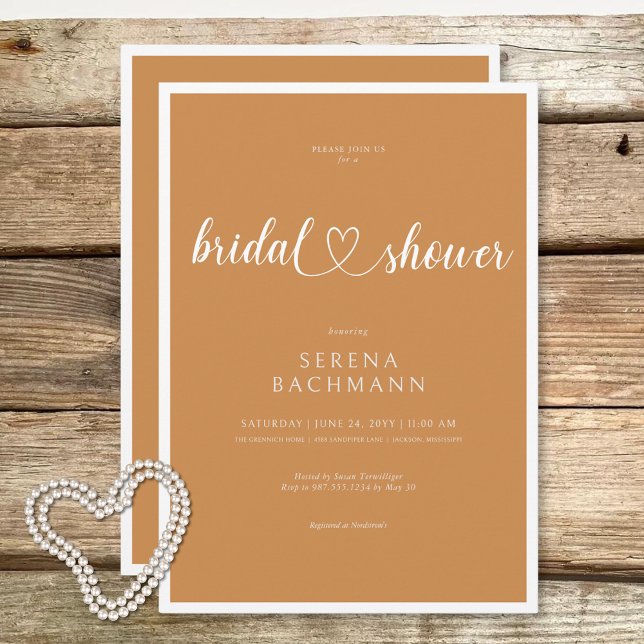 Convite Chá de panela de ferrugem mínima romântica moderna (Modern Romantic Minimal Rust Bridal Shower Invitation)