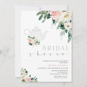 Convite Chá de panela De Festa De Chá Floral Branco E Bl
