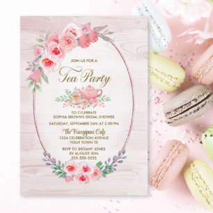 Convite Chá de panela de Festa de Madeira Floral Rosa