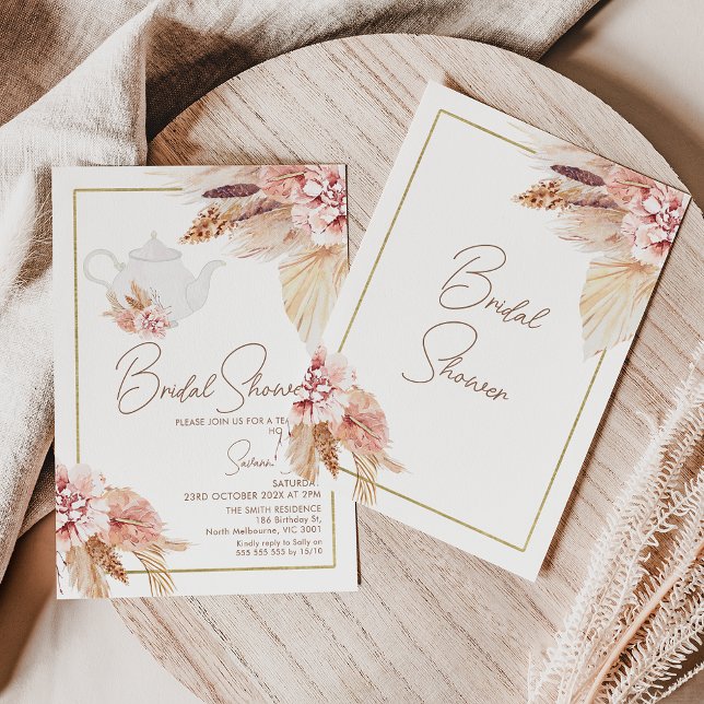 Convite Chá de panela de Festa Floral do Blush Brown Boho (Criador carregado)