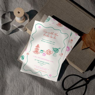 Convite Chá de panela de festas de chá desenhado à mão