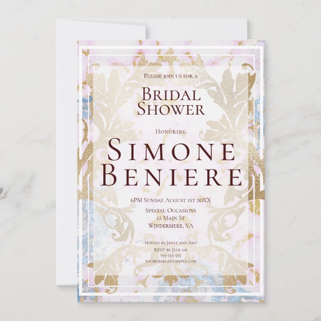 Convite Chá de panela de Filigree Dourado Rococo (Frente)