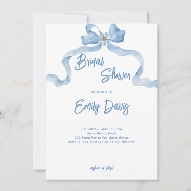 Convite Chá de panela de fita azul Elegante (Frente)