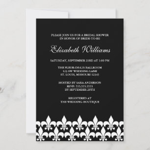 Convite Chá de panela de Fleur de Lis, preto e branco