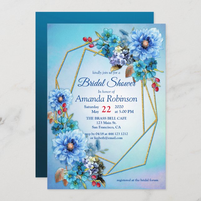 Convite Chá de panela de flor de lua ilustrado com aquarel (Frente/Verso)