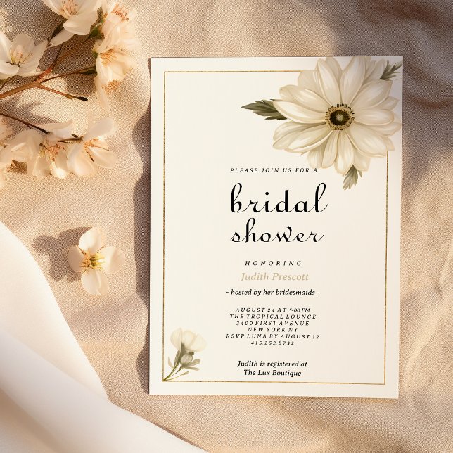 Convite Chá de panela de flor de margarida rústica de esti (Vintage style rustic daisy flower Bridal Shower)