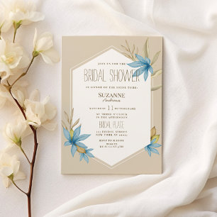 Convite Chá de panela de flor de terrário azul-creme branc
