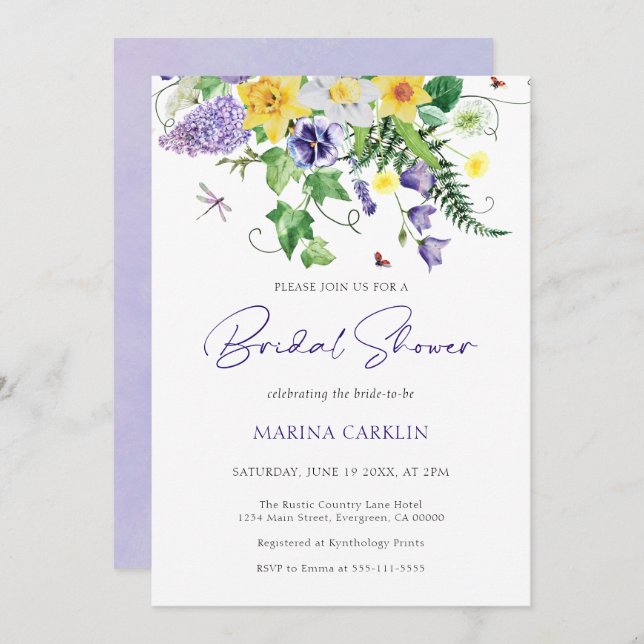 Convite Chá de panela de flor selvagem (Frente/Verso)