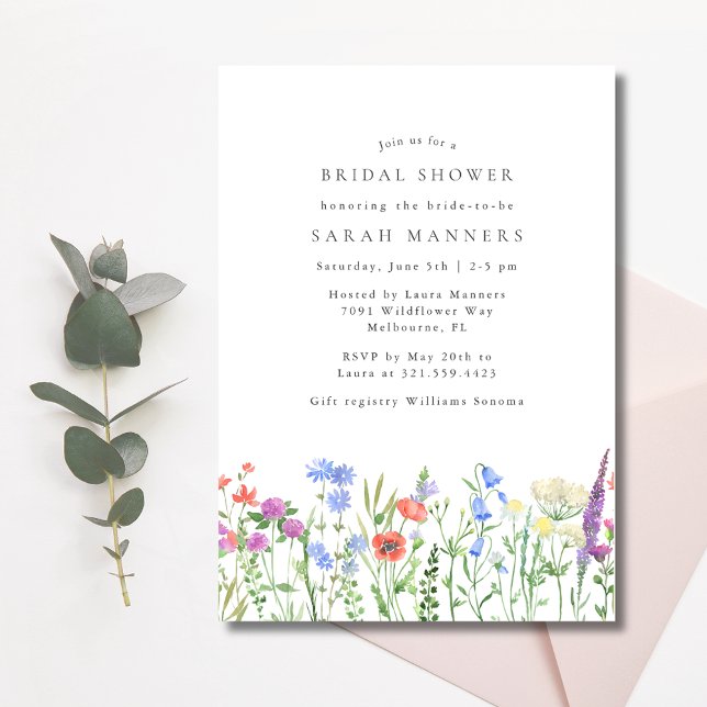 Convite Chá de panela de flor selvagem (Wildflower Bridal Shower Invitation)