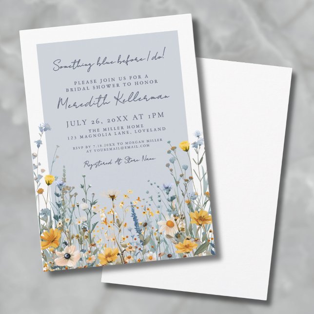 Convite Chá de panela de flor selvagem azul-poeirento (Dusty Blue Botanical Wildflower Bridal Shower Invitation)
