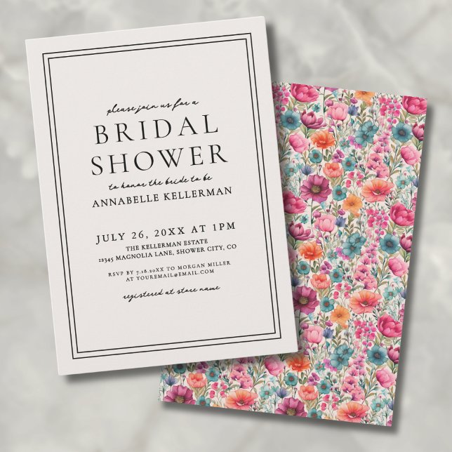 Convite Chá de panela de Flor Selvagem Branca (Botanical Elegant Bold Wildflower Bridal Shower Invitation)