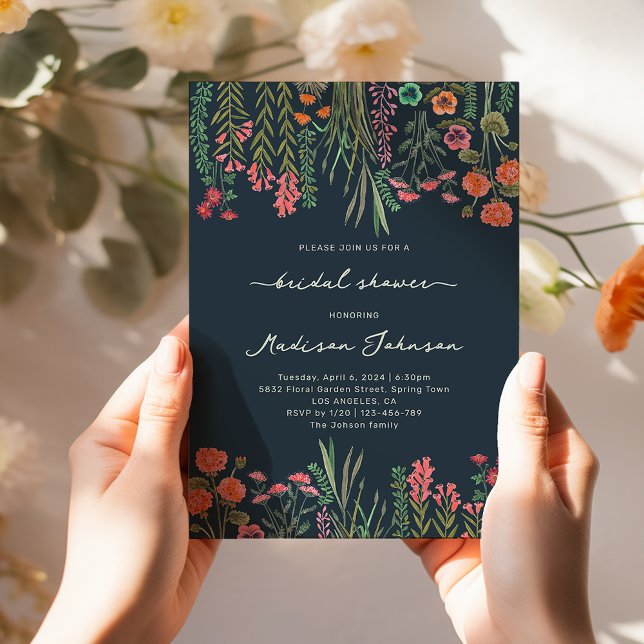 Convite Chá de panela de flor selvagem colorido (Colorful Wildflower Bridal Shower Invitation)