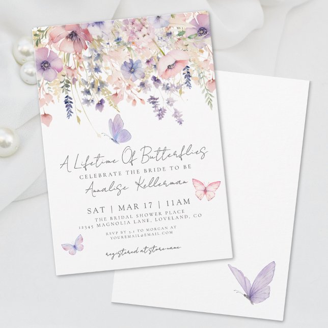 Convite Chá de panela de flor selvagem da borboleta Elegan (Elegant Butterfly Wildflower Bridal Shower Invitation)