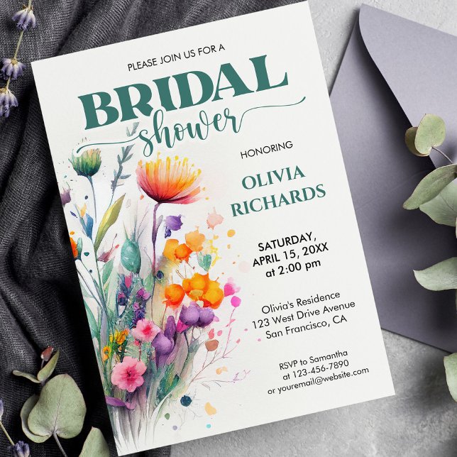 Convite Chá de panela de Flor Selvagem de Mola de Aquarela (Criador carregado)