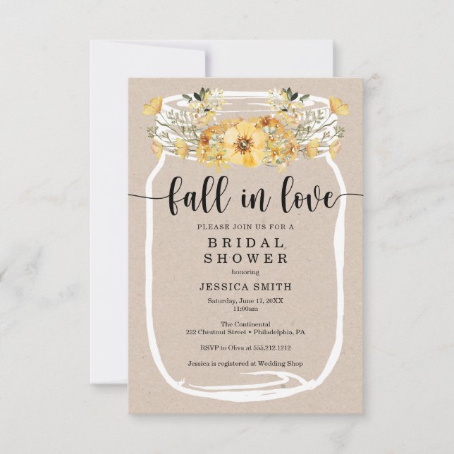Convite Chá de panela de flor selvagem Mason Jar Yellow (Frente)