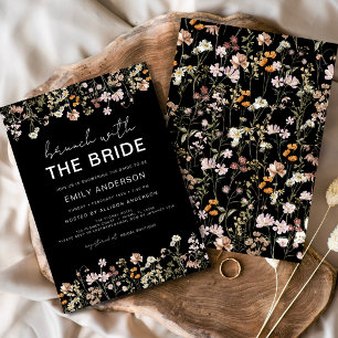 Convite Chá de panela de flor selvagem preto Brunch Floral